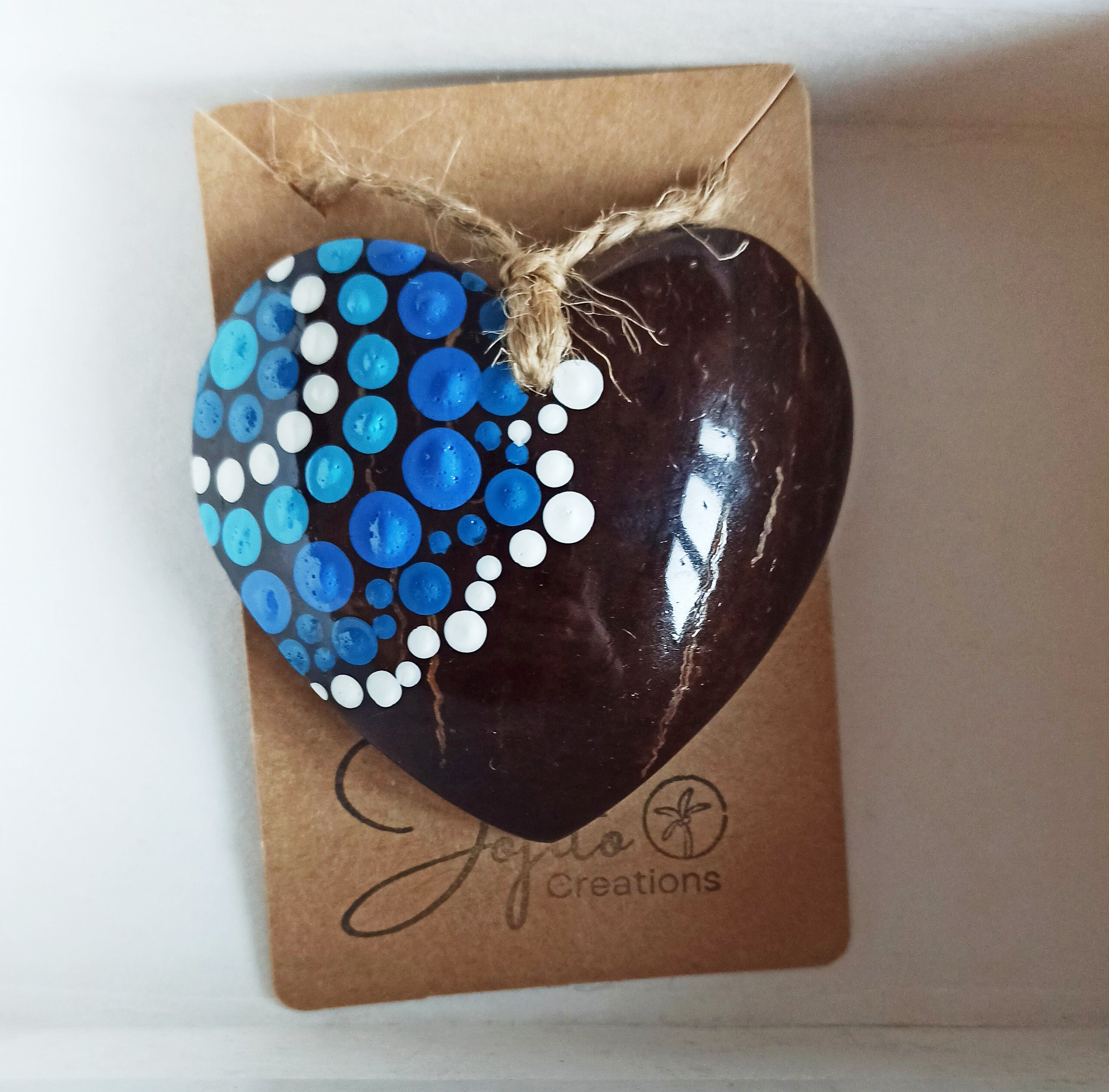 Set of 4 Handmade Brown Coconut Shell Heart Ornaments - With Our Hearts